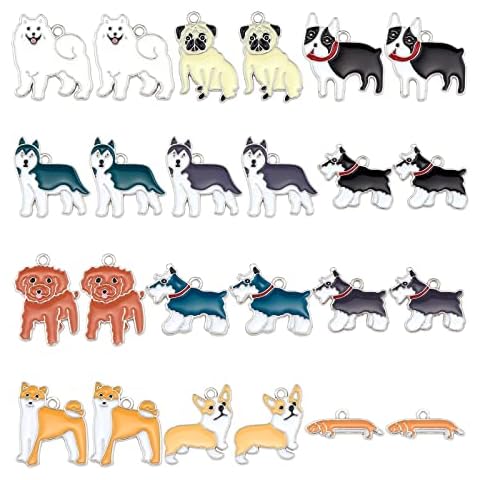 COGCHARGER 24 Pieces Enamel Dog Charms Pendants Brass Enamel Animal Charm with Jump Ring Mixed Color for Jewelry Necklace Bracelet Earring Making Crafts Cover