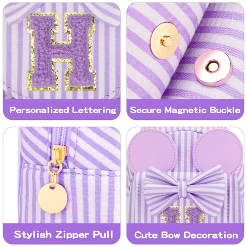 Image of Initial Purse for Girls Kids,Birthday Gifts for 3-8 Years Old | Personalized Crossbody Bag, Small Toddler Sling Bag Cute Fanny Pack, Gift for Daughter Sister Grandkids, Striped Purple H