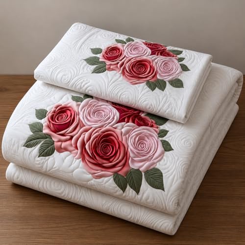 Image of Rosealia Bedsheet Set with 7D Digital Prints, Cotton Feel, Queen Size, 90x100 Inches, 1 Bedsheet and 2 Pillow Covers (Design 7)