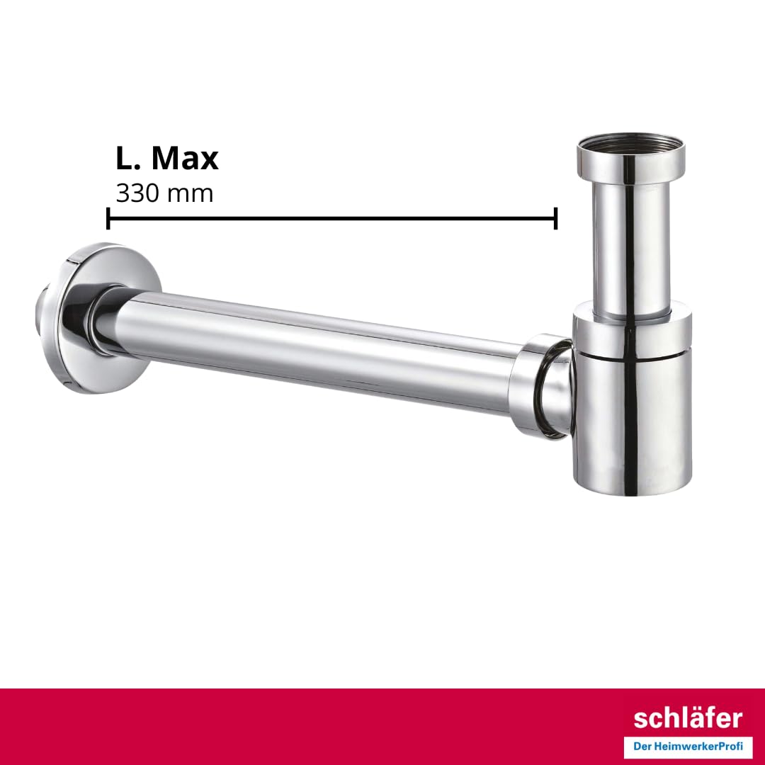 Schläfer 3939603 | Sifone Universale Salvaspazio per Scarico Lavandino Bagno a Vista in Ottone Cromato, Telescopico e Regolabile, per Lavabi Bagno e Bidet a Appoggio o Sospesi, Scarico 1"1/4