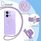 Yichxu Etui z paskiem na telefon komórkowy Xiaomi Redmi 15C 4G/5G (wersja UE), z brokatem w kształcie serca, silikonowe etui na telefon komórkowy ze sznurkiem do zawieszenia, etui ochronne z