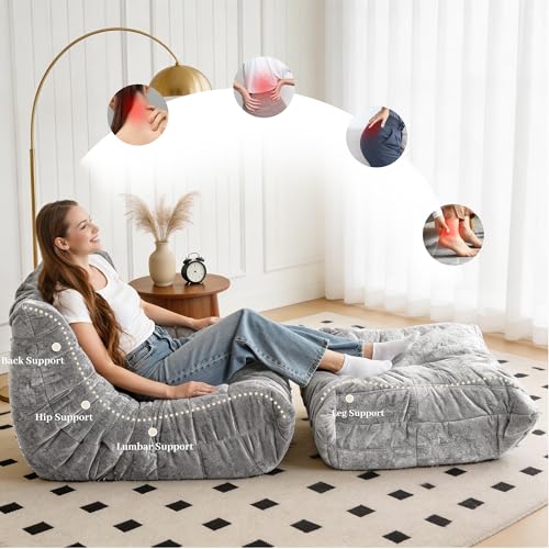 Image of Bean Bag Ottoman, Memory Foam Lazy Bean Bag Sofa, Fireside Chair Foot Rest for Living Room, Bedroom, Dorm, Office(Light Grey)