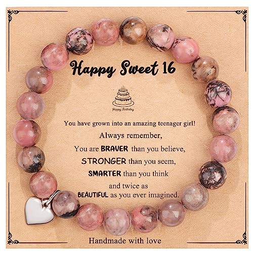Yiyang Sweet 16 Gifts ideas, 16 Year Old Birthday Gift Ideas, 16th Birthday Gifts for Daughter Granddaughter Gifts Natural Stone Birthday Bracelet Gift for 16 Year Old Sister