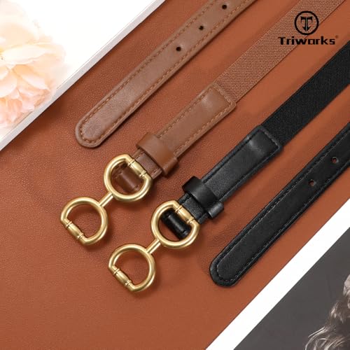 2 Pack Skinny Elastic Belts for Women Waist Belt for Dress Pants Thin Stretch Belt with Gold Buckle2