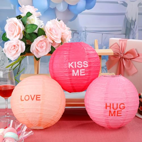 Image of Panelee 12 Pcs Valentine's Day Party Decorations Paper Lanterns Conversation Heart Decoration Lanterns 8 Inch Pink Hanging Paper for Valentine Party Indoor Outdoor Decorations Supplies