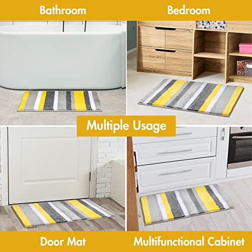 Miulee Fluffy Bathroom Rugs Bath Mats Rugs Microfiber Striped Shower Rug Absorbent, Soft And Plush Machine Washable Non Slip Carpet Quick Dry For Bathroom Floor Tub, 16X24 Inch, Yellow-Grey #TOP5