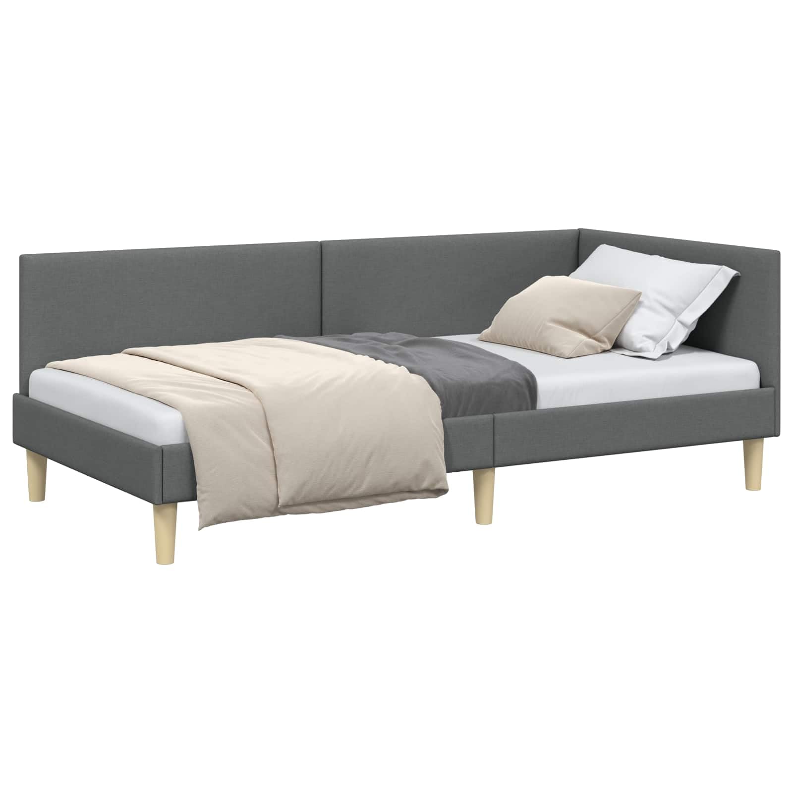 vidaXL Eckbettgestell Dunkelgrau 90 cm x 200 cm Stoff und Sperrholz, Moderne Eckbettgestell, platzsparendes Daybed, Flexibles Design für Schlafzimmer, stilvolle Minimalismus-Möbel