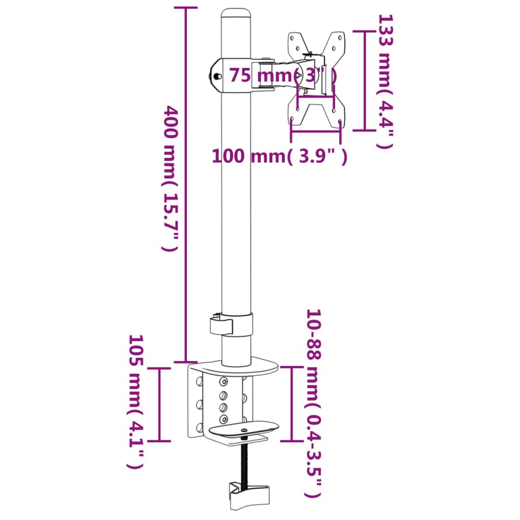 Supporto per monitor nero in acciaio VESA 75 100 mm, regolabile in altezza, orientabile, inclinabile, girevole, per schermi da 13-32 pollici, fissaggio stabile, universale, per ufficio
