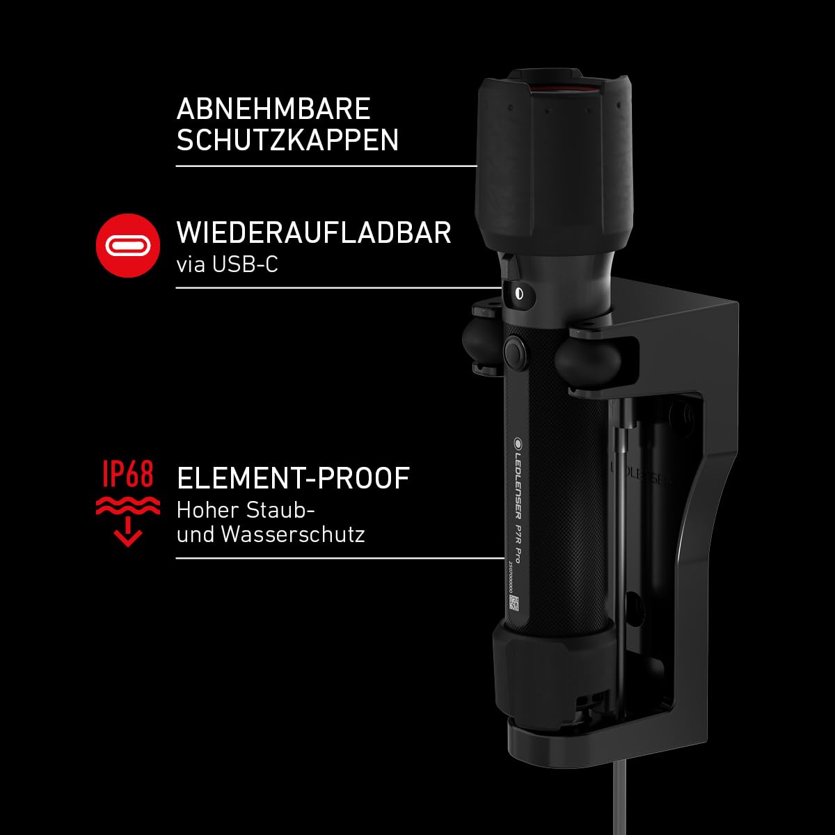 Ledlenser P7R Pro LED Taschenlampe, wiederaufladbar, 2000 Lumen, 320m Fokus, 8 Modi, hoher CRI, USB-C, IP68 wasserdicht, 60 Stunden Betriebszeit, Werkstattlampe für Mechaniker, Garage, professionelles