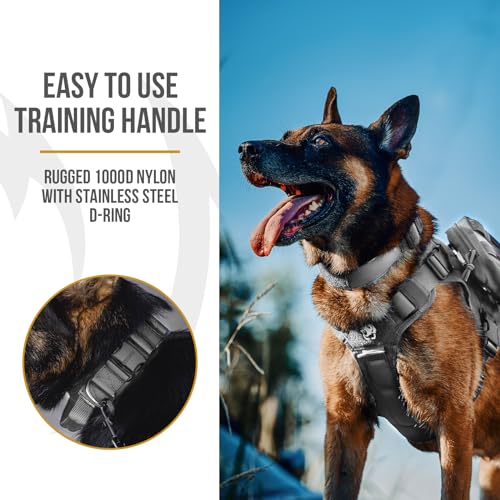 OneTigris Tactical Dog Collars with Handle,Military Dog Collar for Large Dog,Adjustable Nylon Collar German shepherd Collar with Heavy Duty Metal Buckle for Dog Training and Walking (M - Image 3