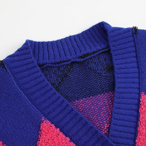 Image of Ckikiou Women's Oversized Fall Winter Button Down Cute Color Block Knitted Chunky Sweater Cardigan Top