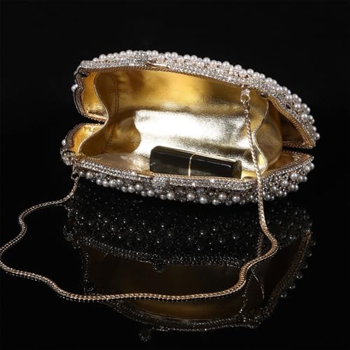 Pochette de soirée rigide anti-rayures avec perles et chaîne d'épaule