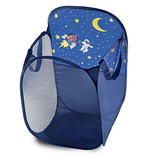 Image of Store & Score Kids Fun LED Space Ship Light-Up Mesh Pop-up Hamper, Collapsible Space Saving and Easy to Store, Reinforced Heavy Duty Side Carry Handles