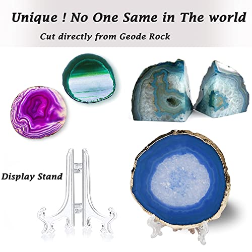 Agate Coasters Set Of 4 Blue Green Purple,Natural Big Agate Slices Geode Stone Coasters With Gold Rim,Crystal Coasters For Drink,Decorative Geode Coasters For Home Decor Coasters For Coffee Table #TOP2