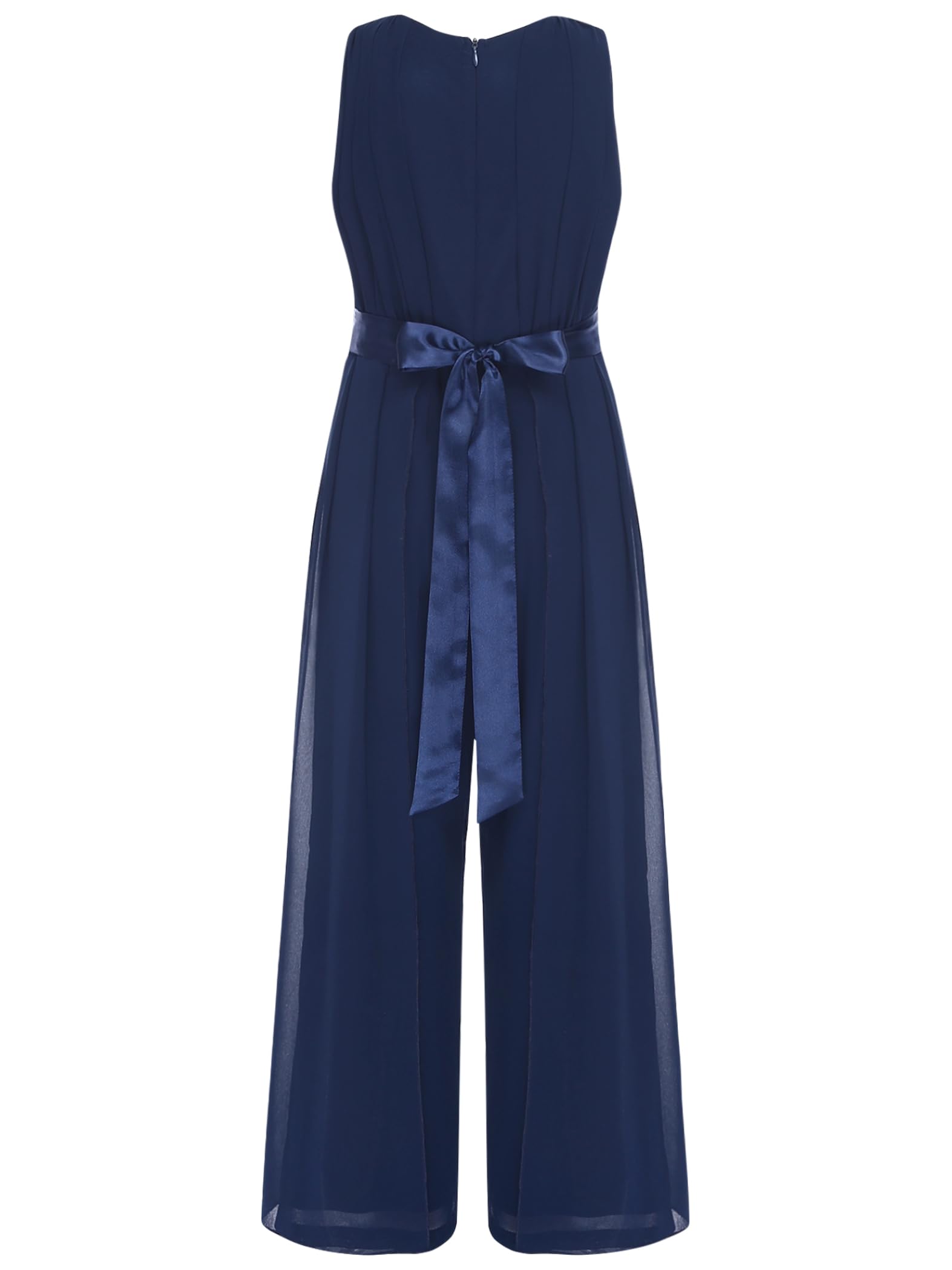 Mädchen Jumpsuit Festlich Overall Elegant Hosenanzug mit Blumen Taillengürtel Weites Bein Hose Festlich Hochzeit Geburtstag Party Outfits Marine Blau 146-152