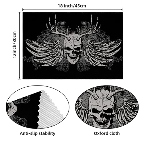 Set de table tissu Oxford noir tête de mort lavable et résistant x4