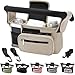 Tyuodna Borsa universale per passeggino, borsa per passeggino con 2 portabicchieri isolati, grande capacità, organizer con tracolla e ganci di sicurezza antiscivolo (beige) immagine