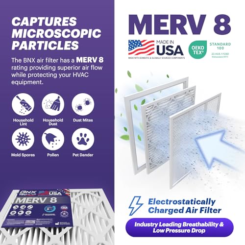 Image of BNX TruFilter 14x24x1 Air Filter MERV 8 (6-Pack) - MADE IN USA - Dust & Pet Defense Air Conditioner HVAC AC Furnace Filters for Dust, Pet, Mold, Pollen MPR 600 - 700 & FPR 5