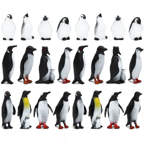 ONEST 24 Pieces Miniature Penguin Figurines Plastic Arctic Animal Figures for Fairy Garden Micro Landscape Winter Decor