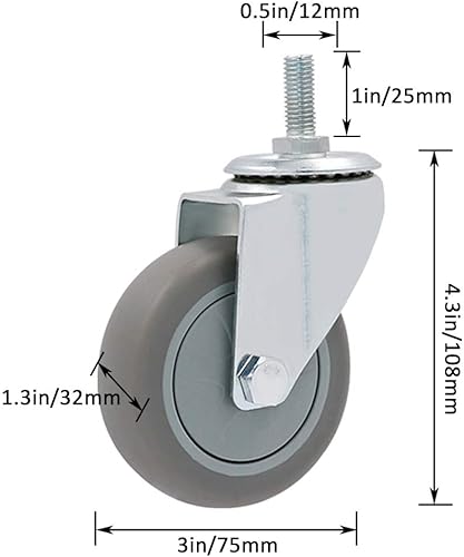 Miniatura 2 de Ruedas giratorias KDDEON con frenos, ruedas resistentes, ruedas giratorias de goma, 751004.921in, ruedas de muebles, ruedas de carretilla, capacidad