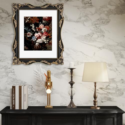 Image of 11x14 Vintage Picture Frame Gothic Victorian Picture Frames Black | Real Glass, Matted to 8x10 or 11 x 14 Photos, Wall Hanging