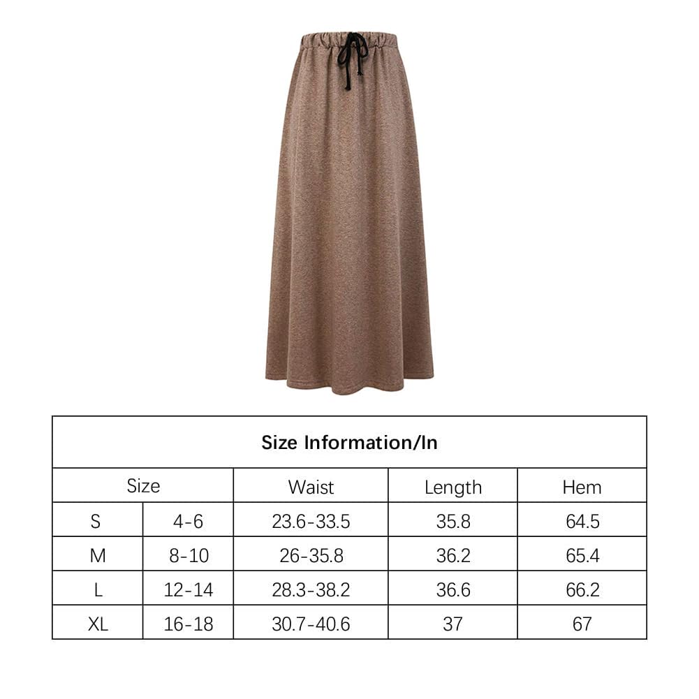 Ylingjun - Gonna Lunga Donna in Jersey Caldo Foderato, Pile Elastico in Vita a una Linea Svasata Invernale - M
