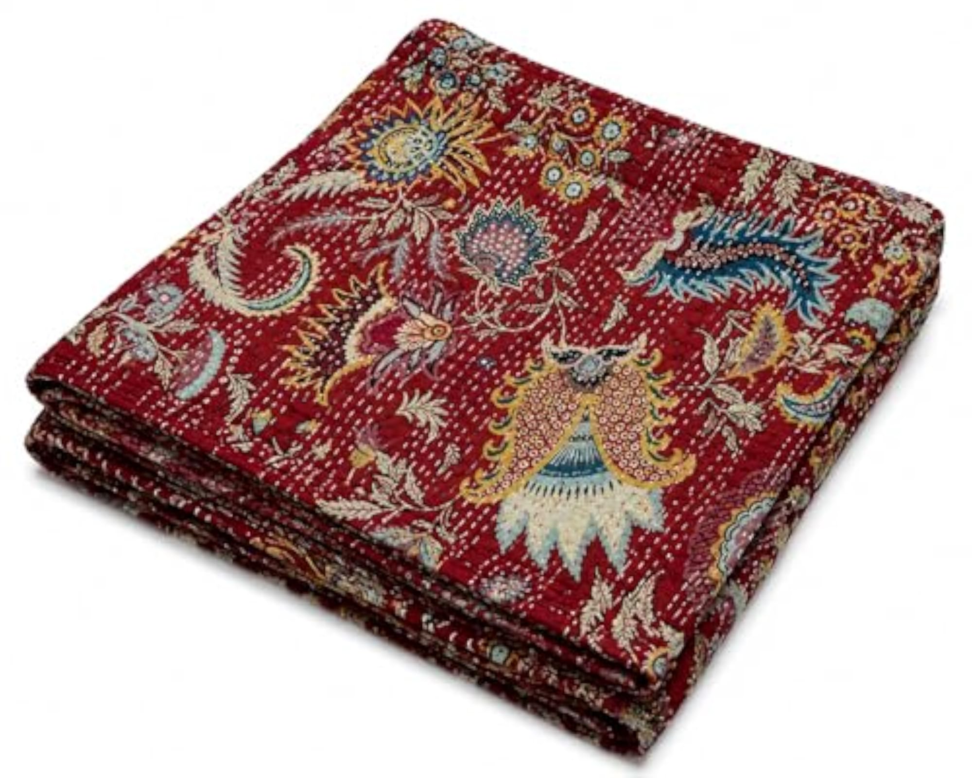Burgundy Kantha Quilt Bedspread