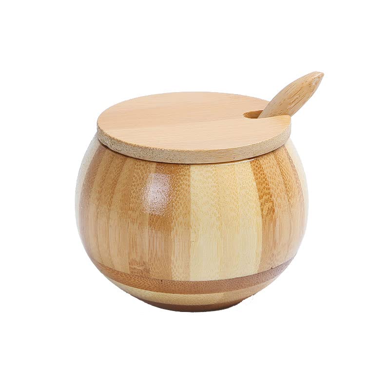 GHVALLY2 pc Bamboo Salt Bowl With Totally bamboo spoon, Wooden Spice Containers with Swivel Lids, Perfect for Salt, Spice, Sugar, Pepper