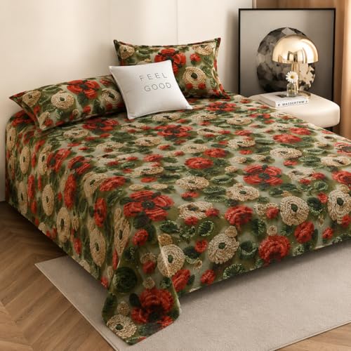 Image of Cotton Feel King Size Flat Bedsheet for Double Bed (90 x 100 Inches | 230 x 250 cm) with 2 Pillow Covers | Soft & Smooth Printed Bedsheet for Daily Use (Greenflw 7D, King Bed-90x100)