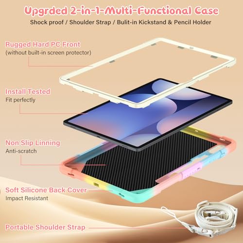 Samokor Kids Case for Samsung Galaxy Tab S10+ Plus 2024/S9+ Plus/S9 FE+ Plus 2023 (12.4 Inch),with Tempered Glass Screen Protector & Butterfly Kickstand,Shockproof Full Body Protective,Colourful Pink