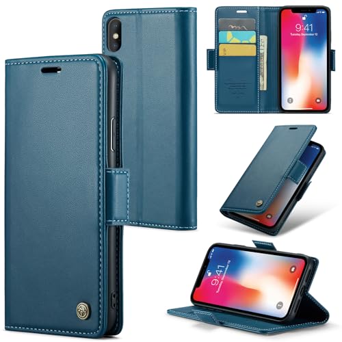 Rerzoiro Handyhülle für iPhone XS Max Hülle Premium PU Lederhülle Klappbar Flip Case [RFID Blocker] Tasche Magnet Kartenfach Klapphülle Schutzhülle für iPhone XS Max Blau