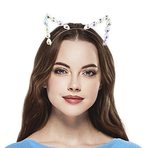 Lux Accessories Gold Tone Crystal Clear Ab Teardrop Stone Cat Ear Headband