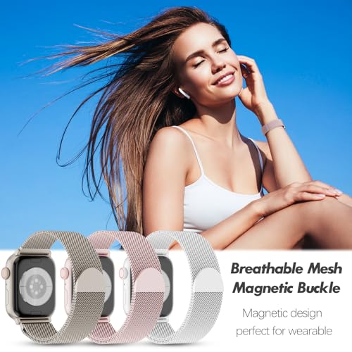 3 Pack Metal Mesh Loop Compatible with Apple Watch Band 38mm 40mm 41mm 42mm 44mm 45mm 46mm 49mm Women Men, Stainless Steel Magnetic Clasp Strap for iWatch Series 11 10 9 8 SE 7 6 5 4 3 2 1 Ultra by DYKEISS - Used condition - Image 4