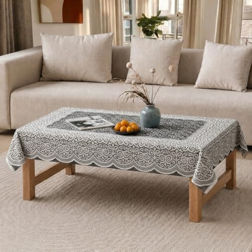 Image of Cotton Net Embroidered Center & Dining Table Cover for 4 Seater | Rectangular 40x60 Inch | Lightweight & Washable Table Cloth | Pack of 1 (White)