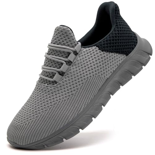 ZDFQLGV Mens Running Shoes Walking Non Slip Trainers Casual Sneakers Gym Tennis Sport Jogging Workout Outdoor Lightweight Breathable Mesh Comfortable Fashion Light Gray UK Size 10