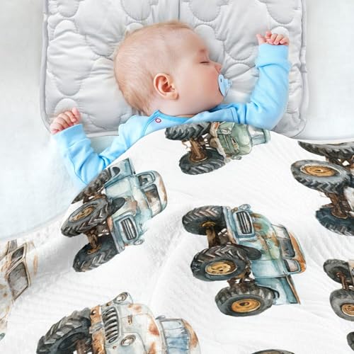 Image of Vintage Monster Trucks Baby Blankets Soft Warm Crib Stroller Blanket for Toddler Newborn Girls Boys 30x40in