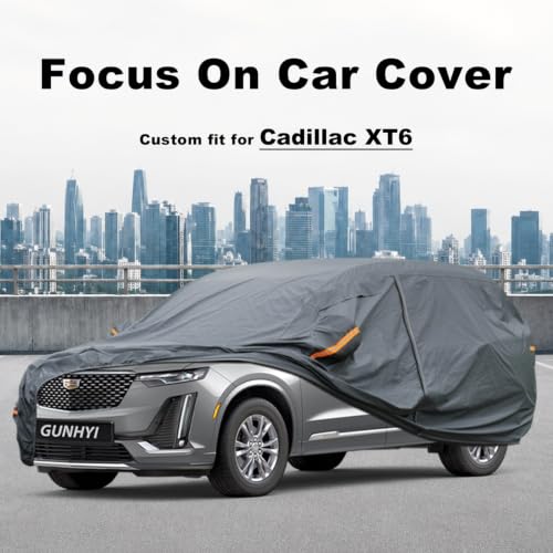 Image of GUNHYI Premium Car Cover Custom Fit Cadillac XT6, 16 Layers Heavy Duty Car Cover Waterproof All Weather with Zipper Door for Sun Rain Snow Dust Uv Protection