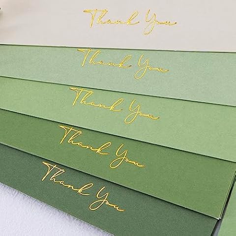 Crisky Shade of Sage Green Thank You Cards (50 Pack) with Craft Envelopes & Stickers Printable Greeting Cards Bulk for Birthday, Baby Shower,Bridal Shower, Wedding, Graduation. Cover