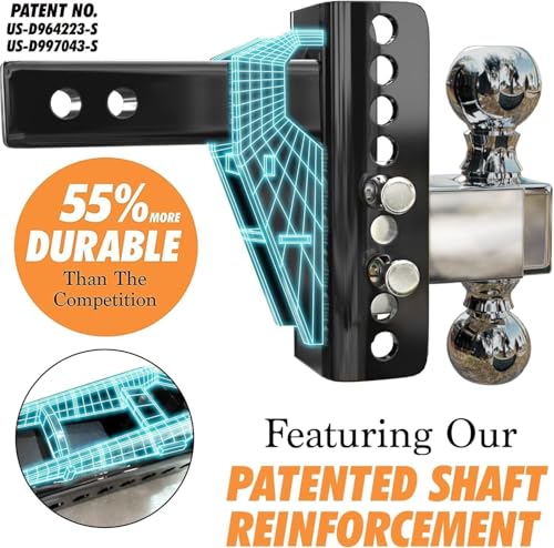 Image of Adjustable Gooseneck Drawbar Trailer Hitch - 20,000 LBS, Fits 2 and 2-5 /16 Inch Balls, US Gov Tested & Certified, Gooseneck Trailer Hitch Adapter for RV Towing, Motorcycles & Powersports