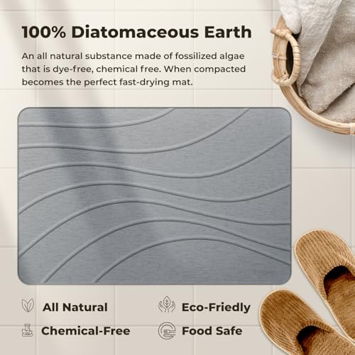 Image of TOSORO - Stone Bath Mat Diatomaceous Earth Shower Mat Non-Slip Super Absorbent Diatomite Stone Bath Mats for Bathroom Floor Quick Drying Natural Easy to Clean (23.5 x 15) - Graphite