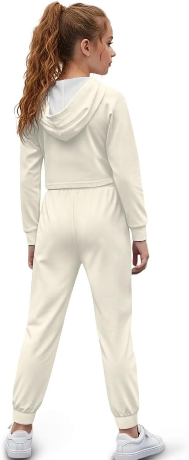 Casual Girls Sweatsuit Fashion Crop Tops Hoodies and Swaetpants Girls Athletic Sets