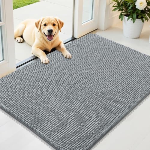 Image of OLANLY Dog Door Mat for Muddy Paws 44x32, Absorbent Chenille Mud Doormat