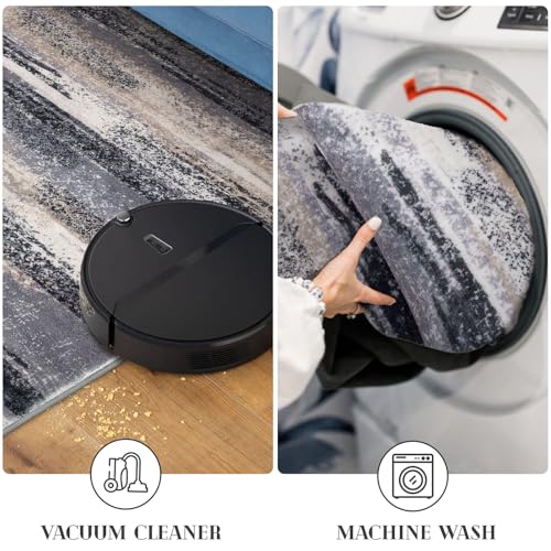 Image of Lansny Abstract Washable 2x8 Runner Rug Non Slip Runners for Hallway | Grey Black Multi;Thin Printed Faux Wool Rug Runners for Kitchen, Entryway;Hallway Runner Rug Non Skid;8ft Carpet Runner