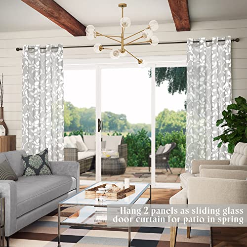 Xtmyi SY-GHUI-5284 Light Grey White Window Curtains For Living Room 84 Inch Length 2 Panels Set Grommet Voile Drapes Leaf Floral Print Design Striped Patterned Sheer Curtain Panels thumb #4