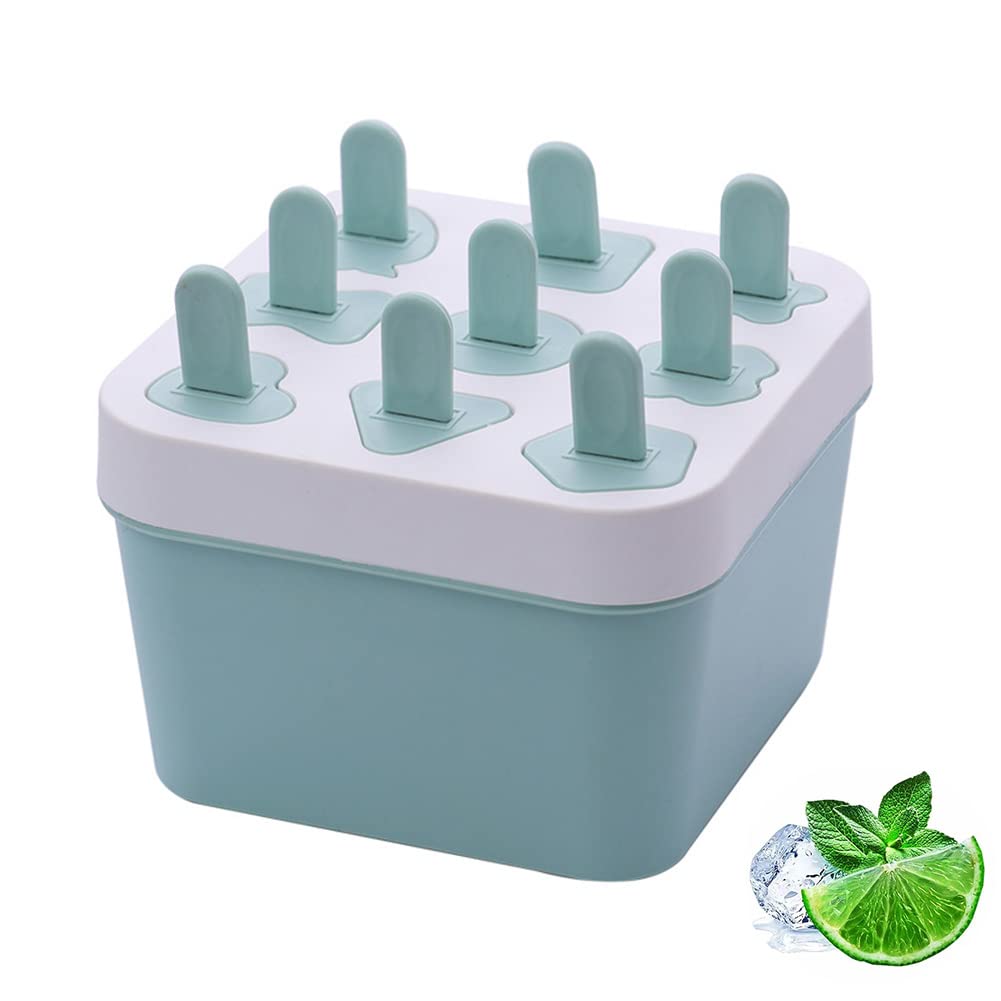 Ice Lolly Moulds, 9 Cell Mini Ice Cream Moulds Easy Reusable Popsicle Moulds Ice Making for Adult Children DIY Yogurt Frozen Popsicle (Green)