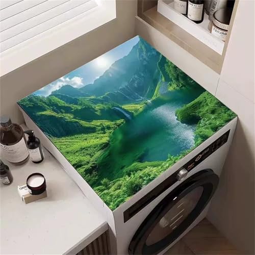 Highdi Paysage 3D Housse de Protection pour Machine à Laver Top,Coussin de Machine à Laver Antidérapant Housse de Machine à Laver pour Machine à Laver Ou Sèche-Linge (Montagnes,50x60cm)