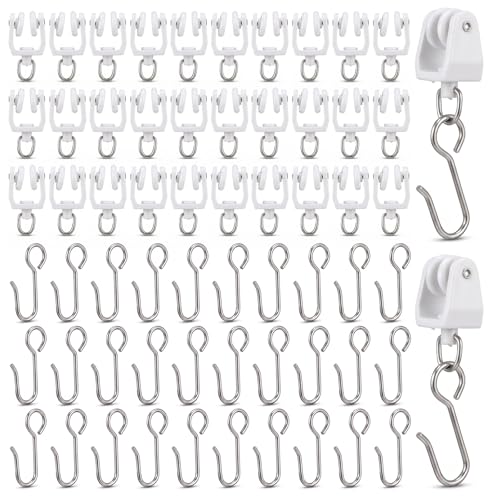 60 PCS Curtain Track Hooks Curtain Track Rollers S Shaped Metal Drapery Hooks and Plastic Rollers Sets for CurtainCeiling Drape Tracks