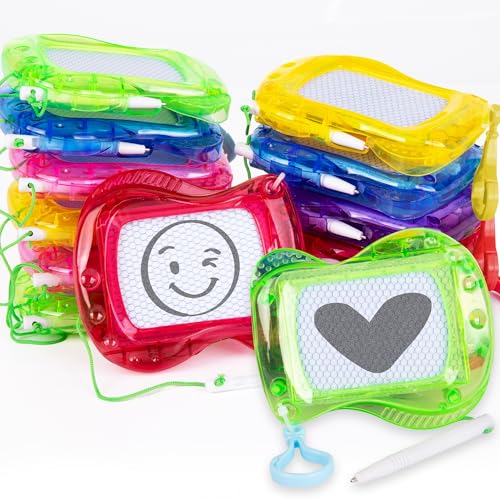 ArtCreativity Mini Magnetic Drawing Boards - Set of 12 Mini Doodle Boards - Kids Erasable Magnetic Drawing Boards with Zip Tie Keychain Boost Creativity, Fine Motor Skills - Keychain Party Favors