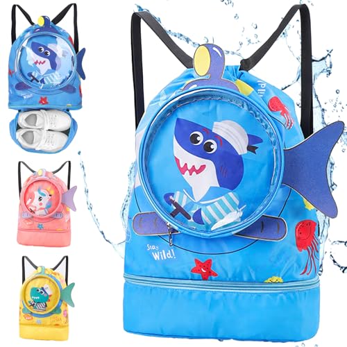 YOUYIKE Mochila con Cordón para Niños, Pequeño Tiburón Mochila Pi...