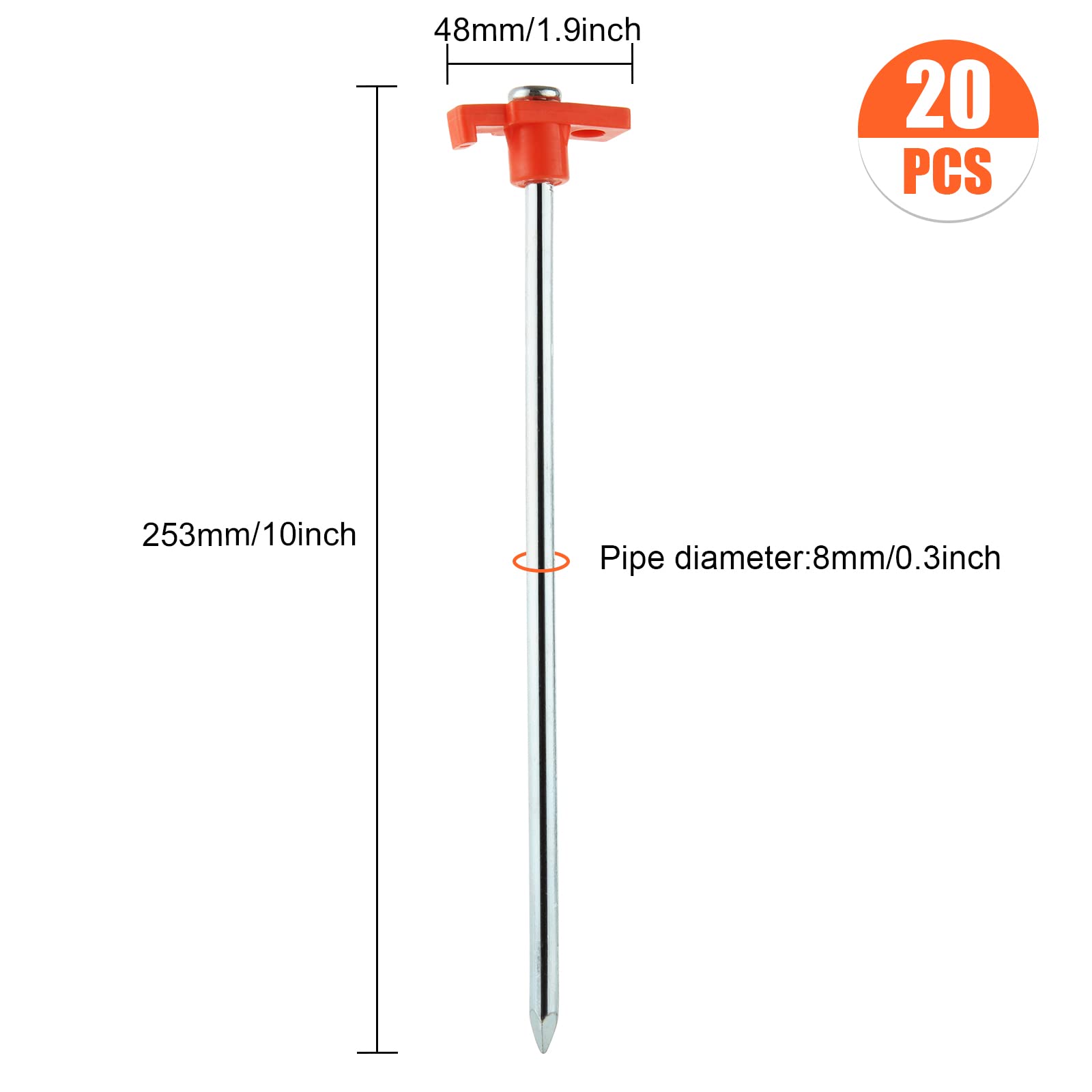 20 picchetti in metallo per tende da sole da 25,4 cm, picchetti da campeggio resistenti, picchetti da campeggio per gazebo, tende da sole, viaggi, teloni (arancione)